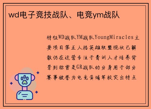 wd电子竞技战队、电竞ym战队